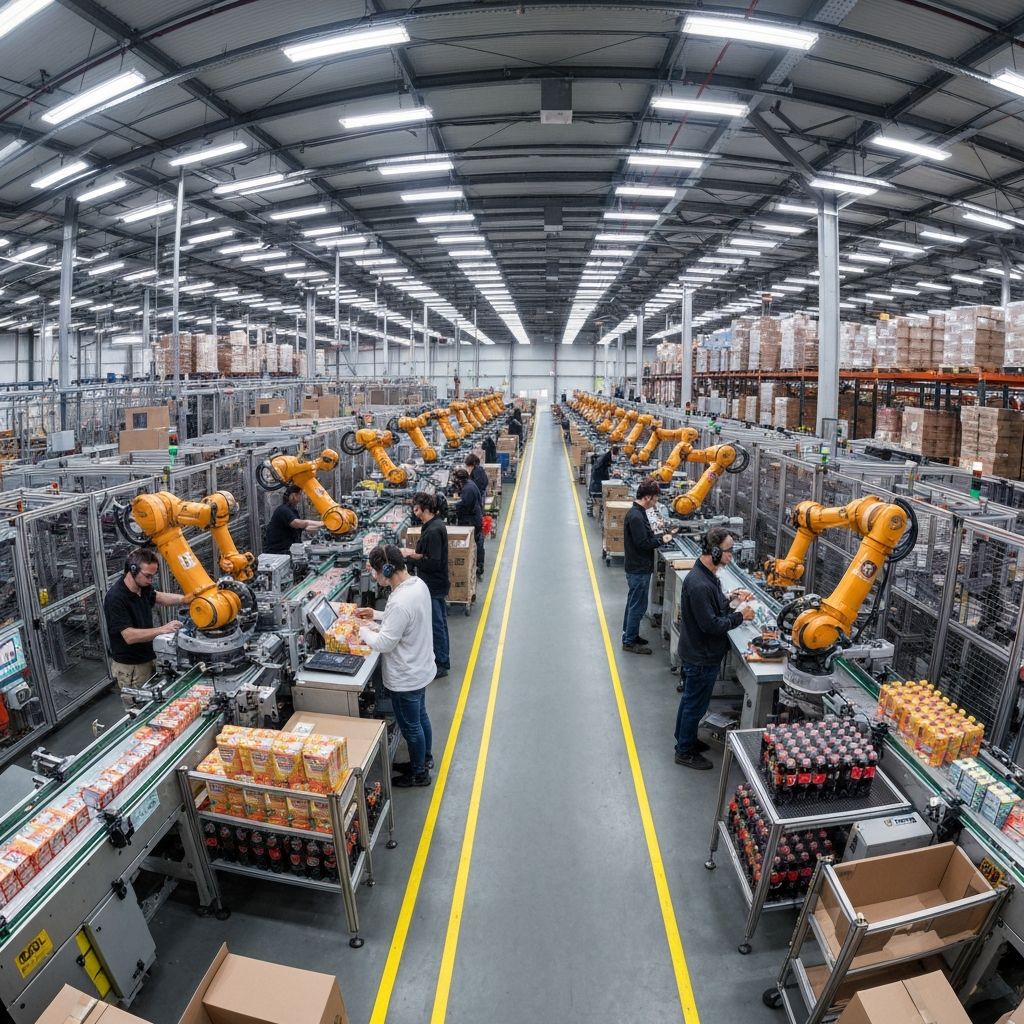 CPG manufacturing facility with multiple robotic arms
