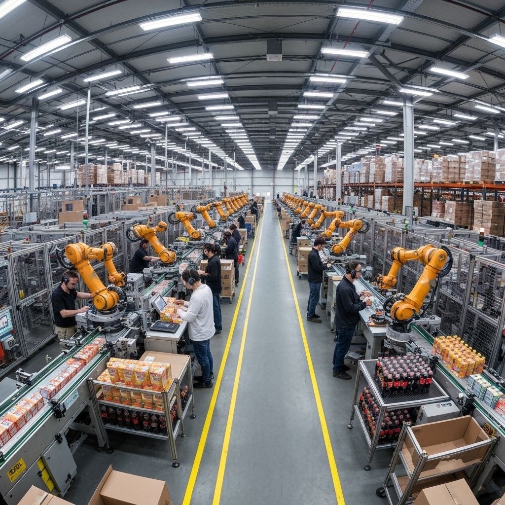 CPG manufacturing facility with multiple robotic arms