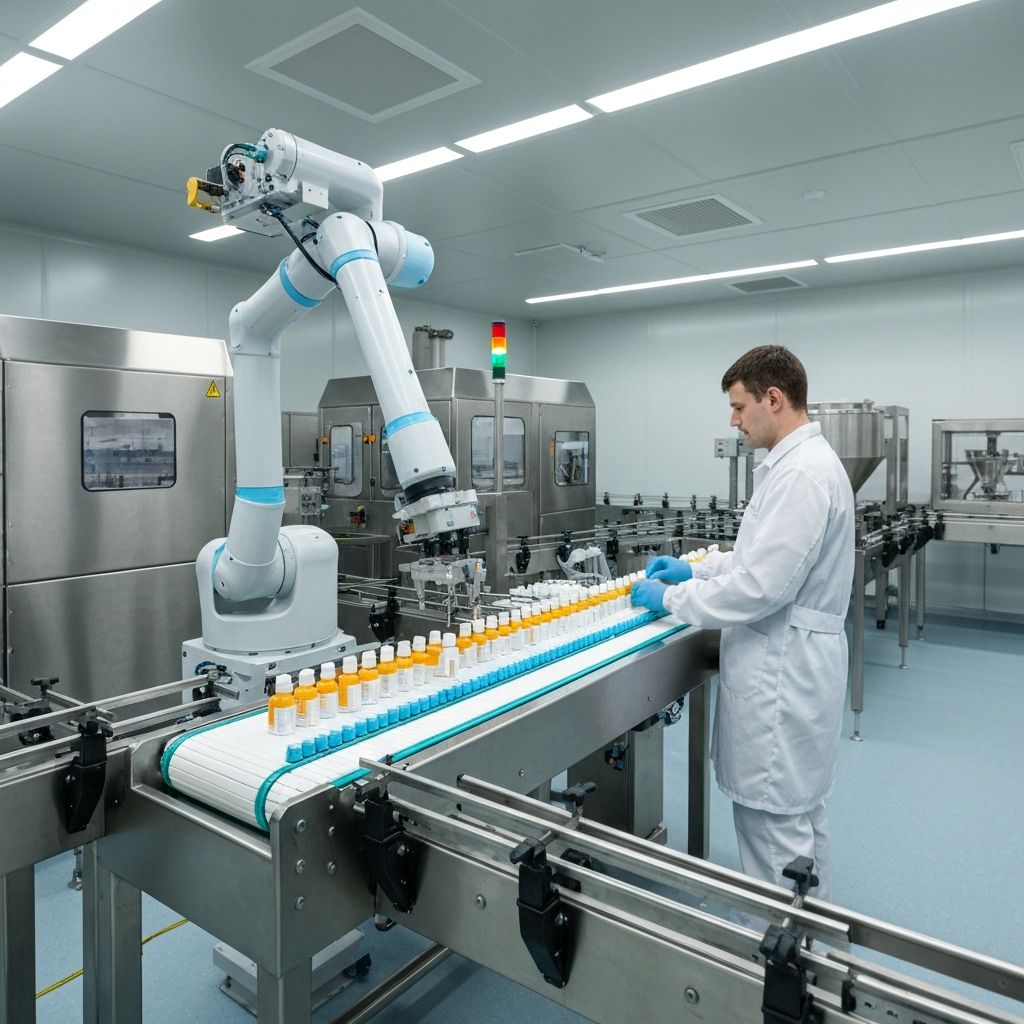 Delta robot pick and place arm on a packaging line